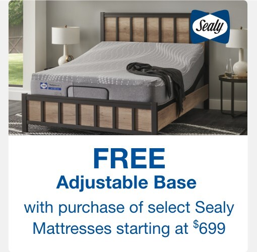 FREE adjustable base with purchase of select sealy mattresses starting at $699
