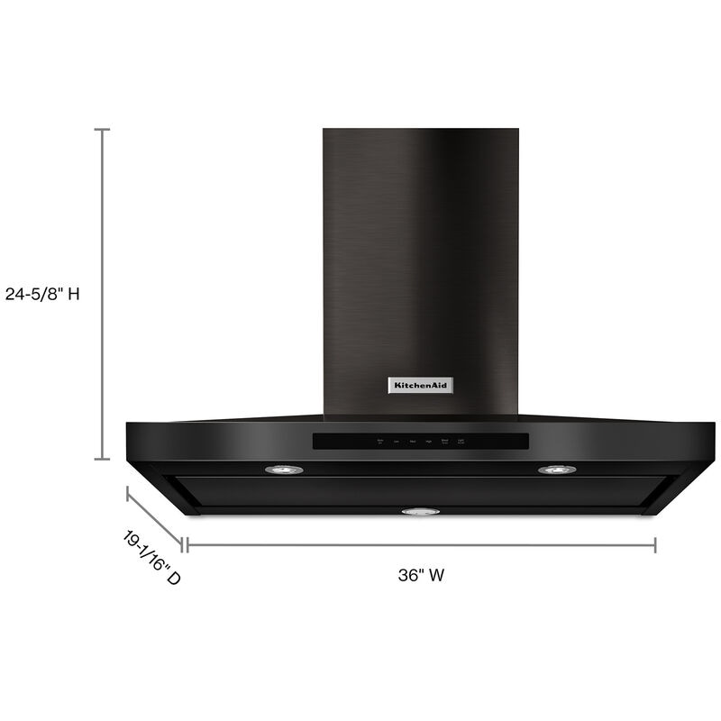 KitchenAid 36 Canopy Pro Style Range Hood with 3 Speed Settings, 585 CFM,  Convertible Venting & 2 LED Lights - Black Stainless Steel