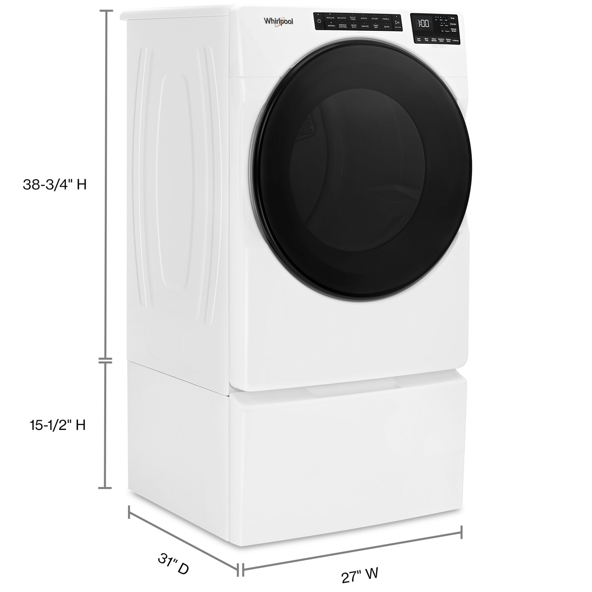 Whirlpool 27 in. 7.4 cu. ft. Electric Dryer with 37 Dryer Programs, 7 Dry  Options, Sanitize Cycle, Wrinkle Care & Sensor Dry - White