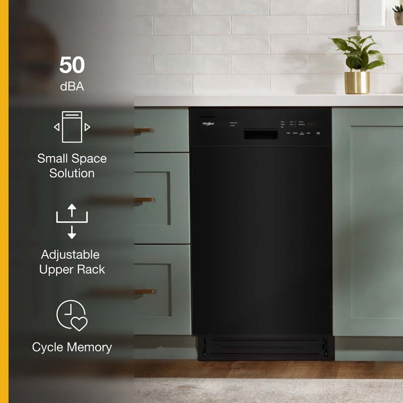 Whirlpool 18 in. Built-In Dishwasher with Front Control, 50 dBA Sound  Level, 8 Place Settings & 5 Wash Cycles - Black