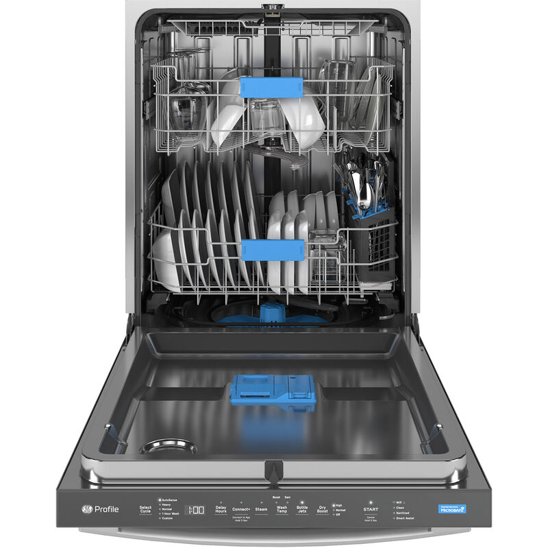 GE Profile 24 in. Smart Built-In Dishwasher with Top Control, 44 dBA Sound Level, 16 Place Settings, 6 Wash Cycles & Sanitize Cycle - Fingerprint Resistant Stainless, , hires