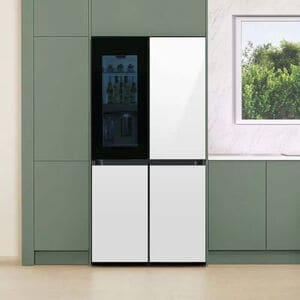 Samsung Bespoke 36 in. 22.5 cu. ft. Smart Counter Depth 4-Door Flex French Door Refrigerator with Beverage Center & Internal Water Dispenser - White Glass, White Glass, hires