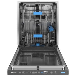 GE Profile 24 in. Top Control Smart Dishwasher with 39 dBA Sound Level, 3rd-Rack, Microban Antimicrobial Technology & Pocket Handle - Fingerprint Resistant Stainless, , hires