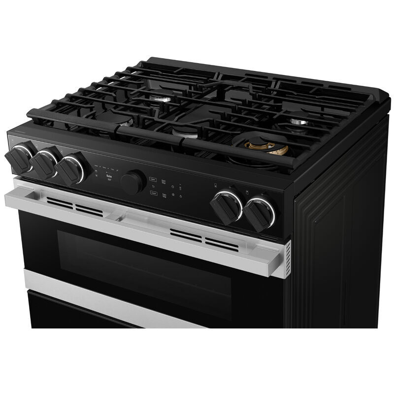 Samsung Bespoke 30 in. 6.0 cu. ft. Smart Air Fry Convection Double Oven Slide-In Natural Gas Range with 5 Sealed Burners & Griddle - Stainless Steel, , hires