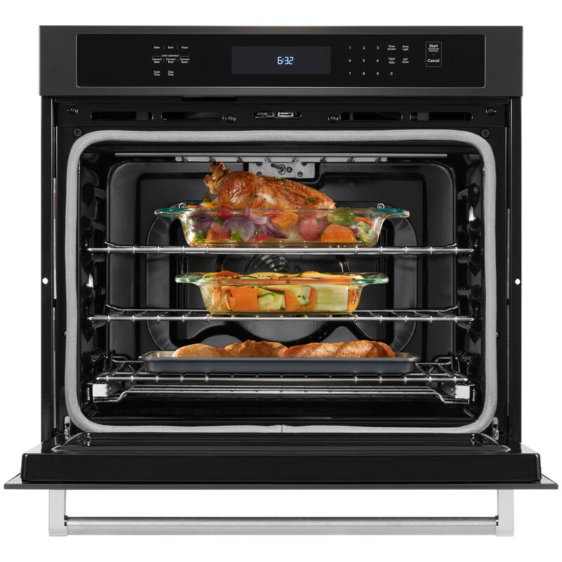 KitchenAid 30" 5.0 Cu. Ft. Electric Wall Oven with True European Convection & Self Clean Black Stainless Steel | P.C. Richard & Son