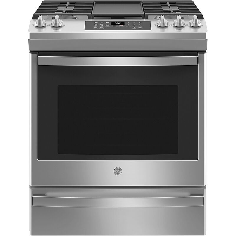 GE 30 in. 5.6 cu. ft. Smart Air Fry Convection Oven Slide-In Gas Range with  5 Sealed Burners & Griddle - Stainless Steel