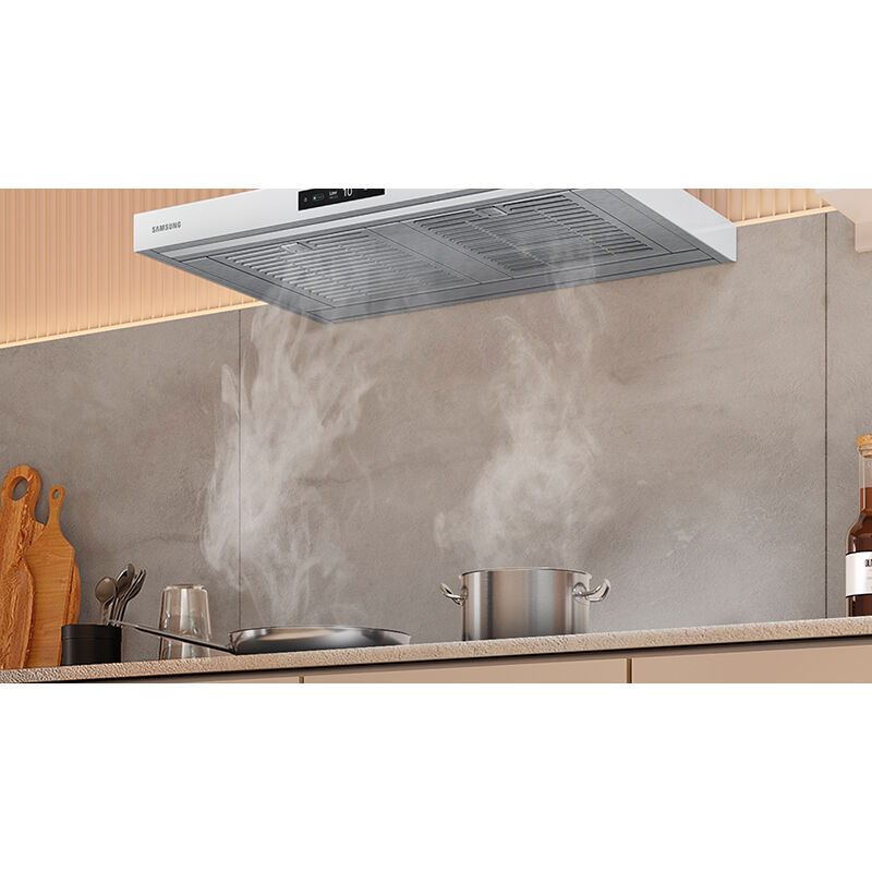 Samsung 30 in. Chimney Style Smart Range Hood with 4 Speed Settings, 630 CFM & 1 LED Light - Clean White, , hires