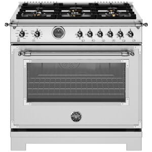 Bertazzoni Heritage Series 36 in. 5.7 cu. ft. Air Fry Convection Oven Freestanding Natural Gas Dual Fuel Range with 6 Sealed Burners & Griddle - Stainless Steel, , hires