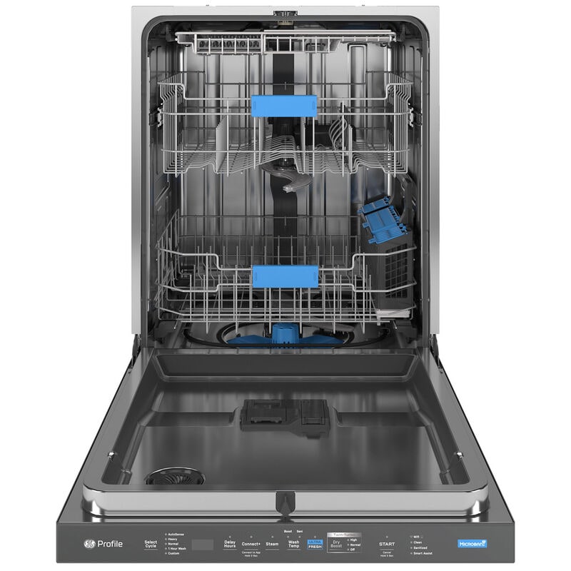 GE Profile 24 in. Top Control Smart Dishwasher with 42 dBA Sound Level, 3rd-Rack, Microban Antimicrobial Technology & Pocket Handle - Fingerprint Resistant Stainless, , hires