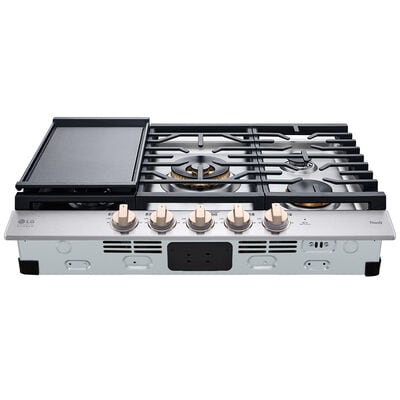 LG Studio 30 in. 5-Burner Smart Natural Gas Cooktop with UltraHeat Dual Burner, Griddle, Simmer Burner & Power Burner - Essence White | CBGS3028N