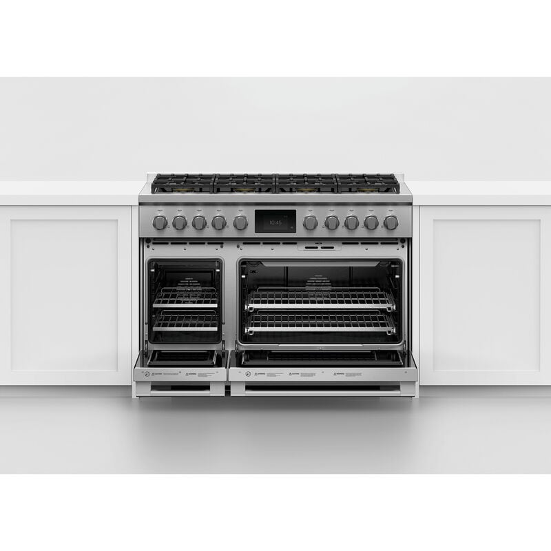 Fisher & Paykel Pro Series 9 48 in. 6.9 cu. ft. Smart Air Fry Convection Double Oven Freestanding Natural Gas Dual Fuel Range with 8 Sealed Burners - Stainless Steel, , hires