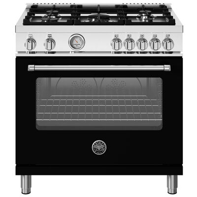 Bertazzoni Master Series 36 in. 5.9 cu. ft. Convection Oven Freestanding LP Gas Range with 5 Sealed Burners - Matte Black | MAS365GASNEL