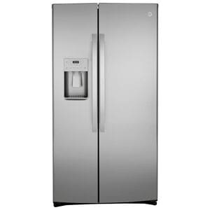 GE 36 in. 25.1 cu. ft. Side-by-Side Refrigerator with External Ice & Water Dispenser - Stainless Steel, Stainless Steel, hires