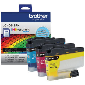 Brother - LC406 3PK 3-Pack INKvestment Tank Ink Cartridges - Cyan/Magenta/Yellow, , hires