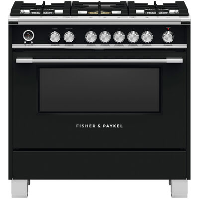 Fisher & Paykel Series 9 Classic 36 in. 4.9 cu. ft. Convection Oven Freestanding Dual Fuel Range with 5 Sealed Burners - Black | OR36SCG6B1