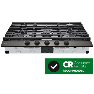 LG 36 in. 5-Burner Natural Gas Cooktop with 20K UltraHeat BTU Burner & Simmer Burner - Black Stainless Steel | CBGJ3623D