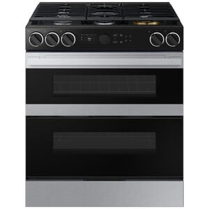 Samsung Bespoke 30 in. 6.1 cu. ft. Smart Air Fry Convection Double Oven Slide-In Natural Gas Dual Fuel Range with 5 Sealed Burners & Griddle - Stainless Steel, , hires