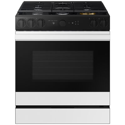 Samsung Bespoke 30 in. 6.0 cu. ft. Smart Air Fry Convection Oven Slide-In Natural Gas Range with 5 Sealed Burners & Griddle - White Glass | NSG6DB850012