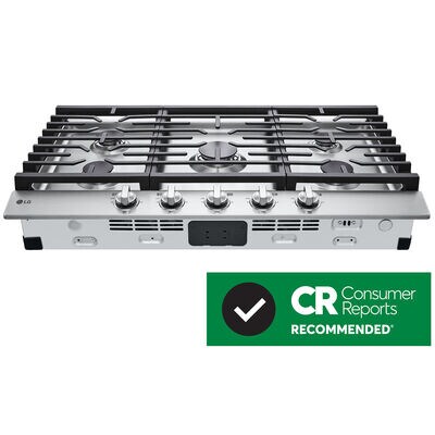 LG 36 in. 5-Burner Natural Gas Cooktop with 20K UltraHeat BTU Burner & Simmer Burner - Stainless Steel | CBGJ3623S