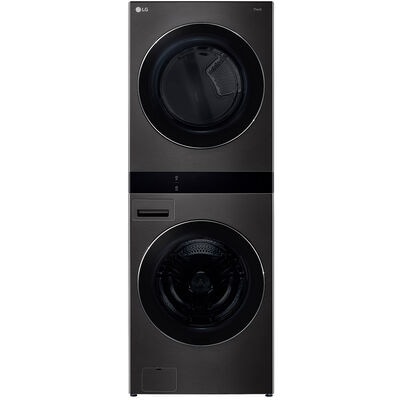 LG 27 in. 5.0 cu. ft. Smart Electric Front Load WashTower with AI Sensor Dry, TurboSteam, Allergiene Cycle, ezDispense, AI DD 2.0 Advanced Washing, Sensor Dry, Sanitize & Steam Cycle - Black Steel | WKEX300HBA