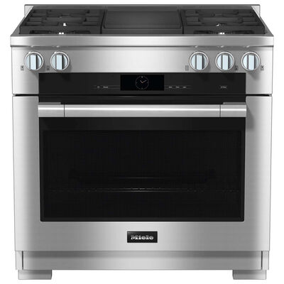 Miele 36 in. 5.8 cu. ft. Smart Convection Oven Freestanding Dual Fuel Range with 4 Sealed Burners & Grill - Clean Touch Steel | HR1935-3DFGR