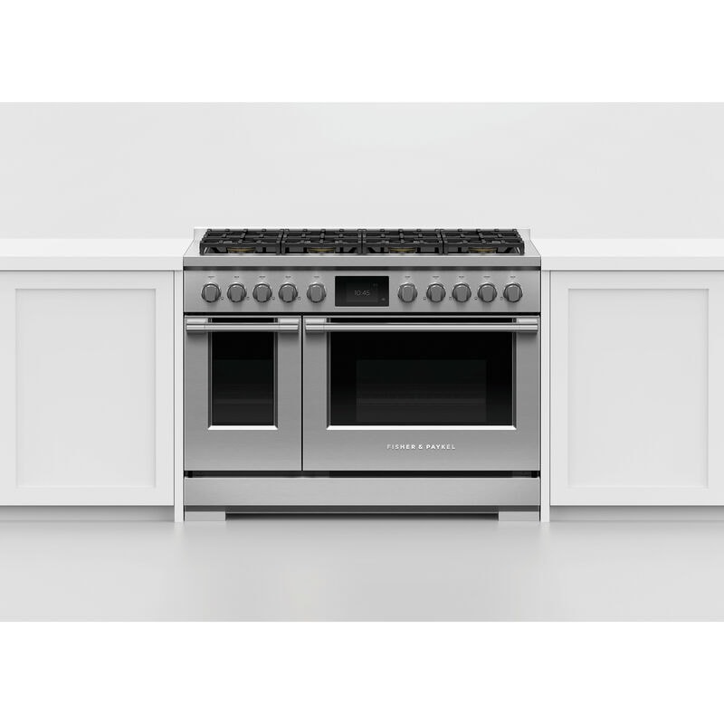 Fisher & Paykel Pro Series 9 48 in. 6.9 cu. ft. Smart Air Fry Convection Double Oven Freestanding Natural Gas Dual Fuel Range with 8 Sealed Burners - Stainless Steel, , hires