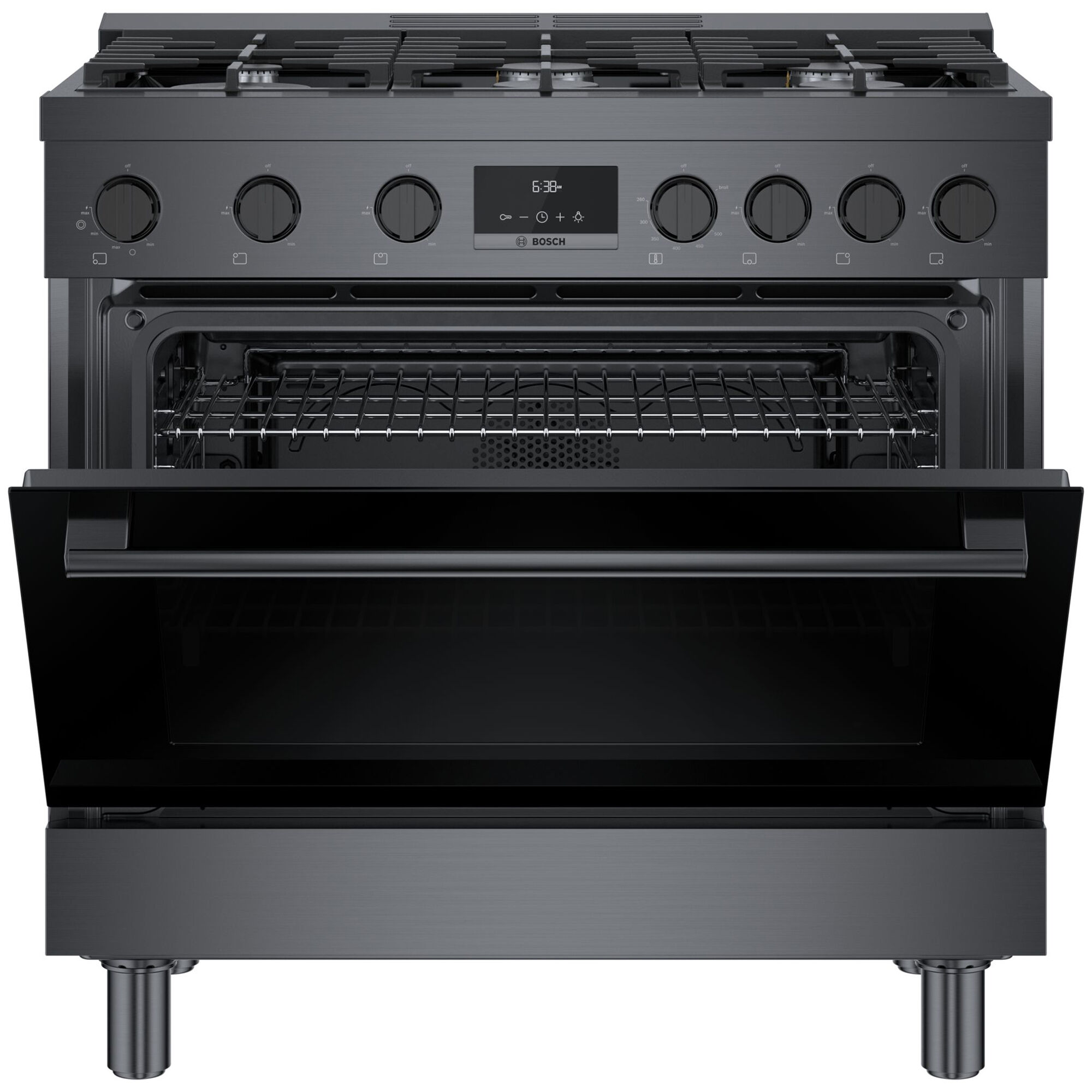 Bosch 800 Series 36 in. 3.4 cu. ft. Convection Oven Freestanding Gas Range  with 6 Sealed Burners - Black with Stainless Steel