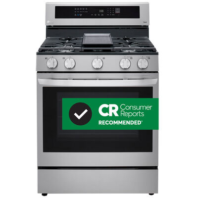 LG InstaView 30 in. 5.8 cu. ft. Smart Air Fry Convection Oven Freestanding Gas Range with 5 Sealed Burners & Griddle - Stainless Steel | LRGL5825F