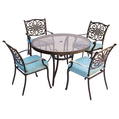 Hanover Traditions 5-Piece Dining Set with Glass Table Top - Blue | TRADDN5PGBLU
