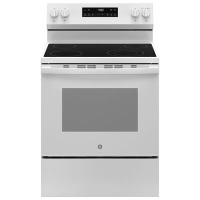 GE 400 Series 30 in. 5.3 cu. ft. Oven Freestanding Electric Range with 4 Radiant Burners - White | GRF400SVWW