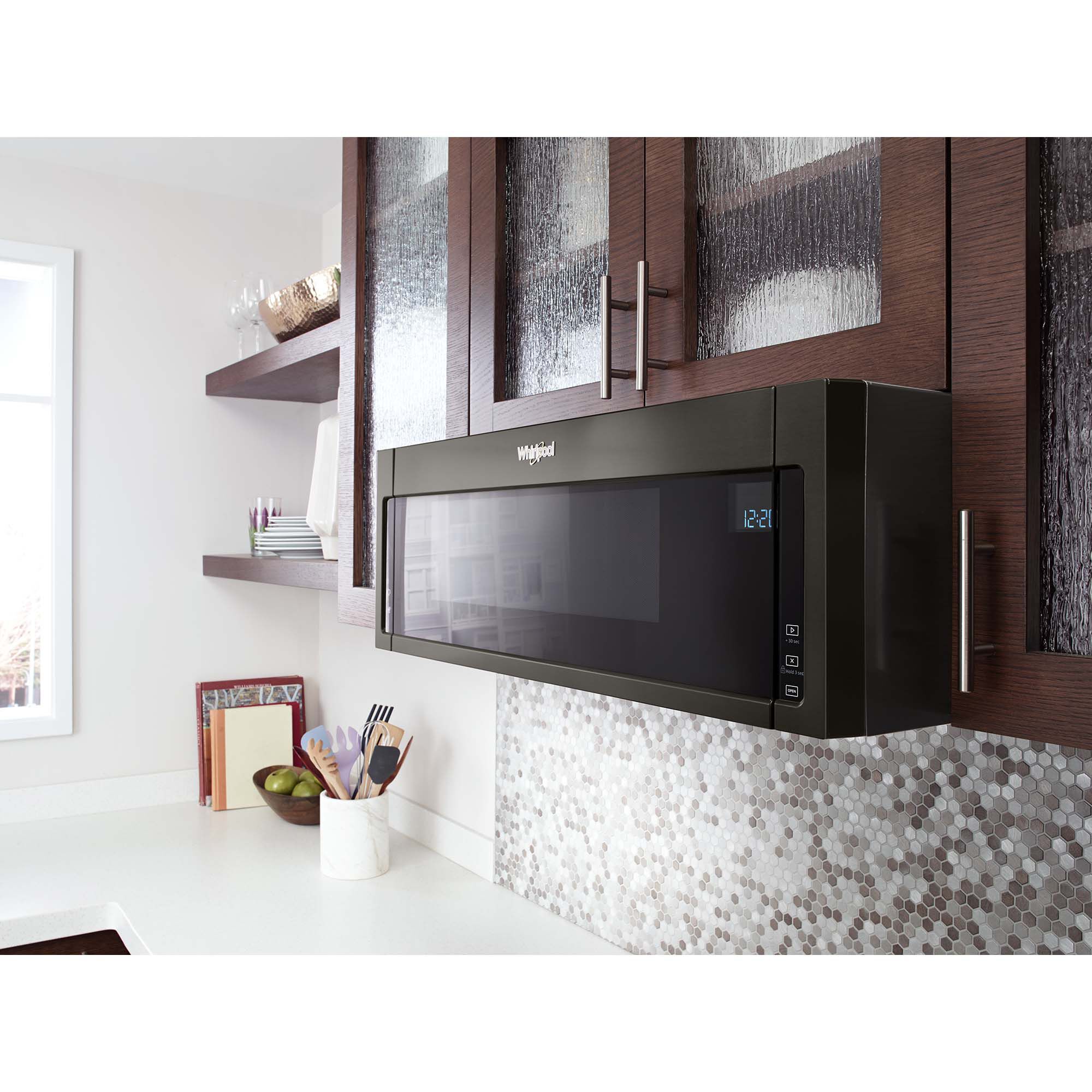 Black whirlpool microwave over deals the range