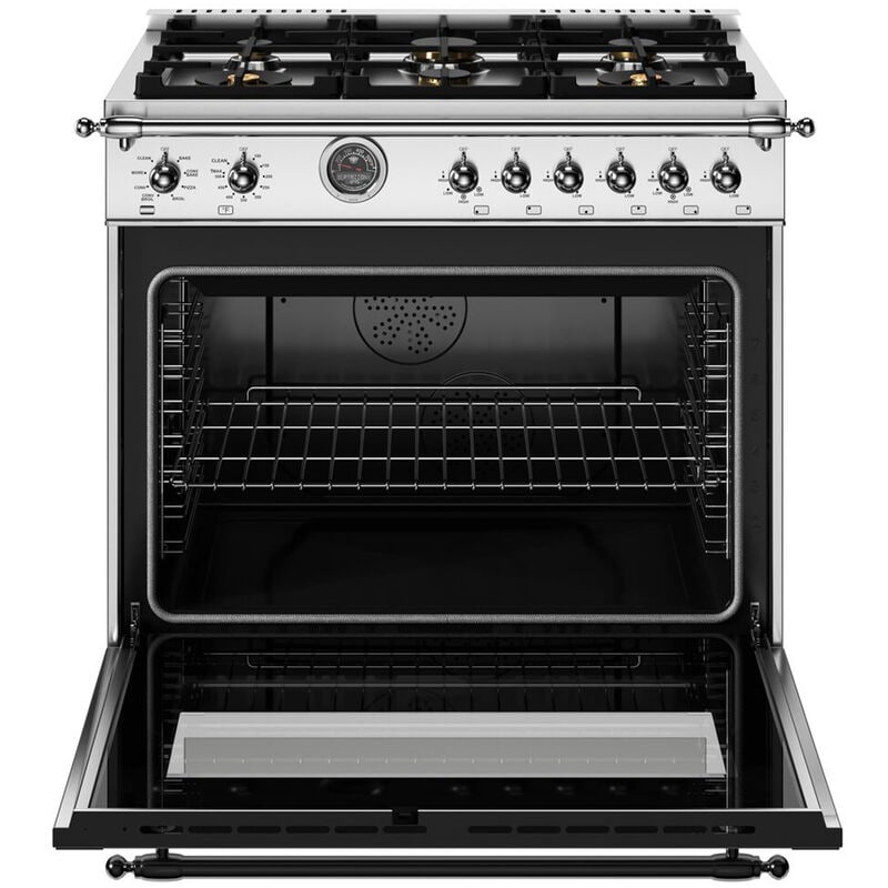 Bertazzoni Heritage Series 36 in. 5.7 cu. ft. Air Fry Convection Oven Freestanding Natural Gas Dual Fuel Range with 6 Sealed Burners & Griddle - Stainless Steel, , hires