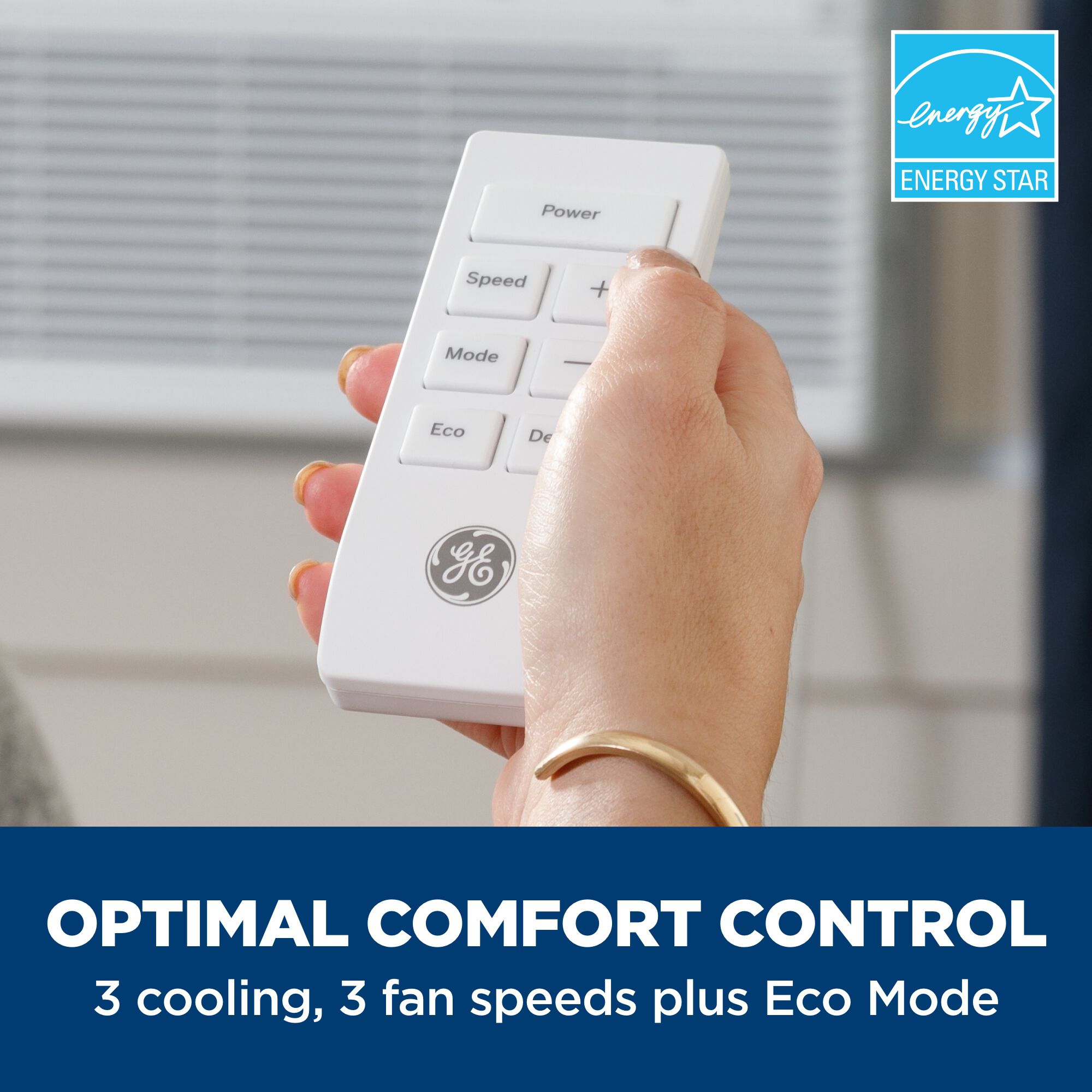 GE 8,000 BTU Smart Energy Star Window Air Conditioner with 3 Fan Speeds,  Sleep Mode & Remote Control - White