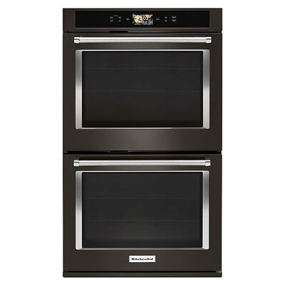 KitchenAid 30" 10.0 Cu. Ft. Electric Smart Double Wall Oven with True European Convection & Self Clean - Black Stainless Steel with PrintShield Finish | KODE900HBS