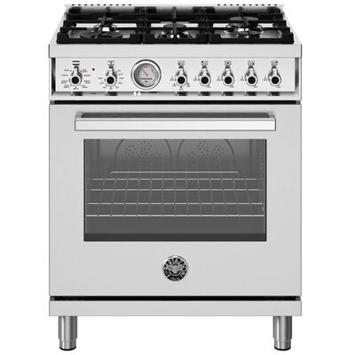 Bertazzoni Professional Series 30 in. 4.7 cu. ft. Air fry Convection Oven Freestanding Natural Gas Dual Fuel Range with 5 Sealed Burners - Stainless Steel | PRO305DFMXV