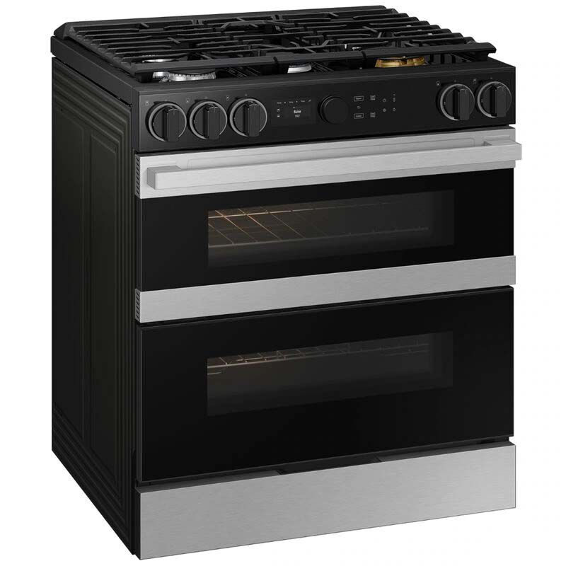 Samsung Bespoke 30 in. 6.0 cu. ft. Smart Air Fry Convection Double Oven Slide-In Natural Gas Range with 5 Sealed Burners & Griddle - Stainless Steel, , hires