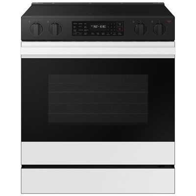 Samsung Bespoke 30 in. 6.3 cu. ft. Smart Air Fry Convection Oven Slide-In Electric Range with 5 Radiant Burners - White Glass | NSE6DB830012