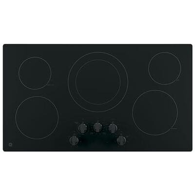 GE 36 in. 5-Burner Electric Cooktop with Simmer Burner & Power Burner - Black | JP3036DLBB