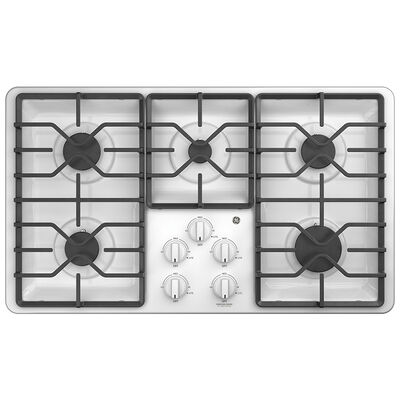 GE 36 in. 5-Burner Natural Gas Cooktop with Simmer Burner & Power Burner - White | JGP3036DLWW