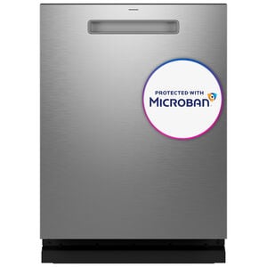 GE Profile 24 in. Top Control Smart Dishwasher with 42 dBA Sound Level, 3rd-Rack, Microban Antimicrobial Technology & Pocket Handle - Fingerprint Resistant Stainless, , hires