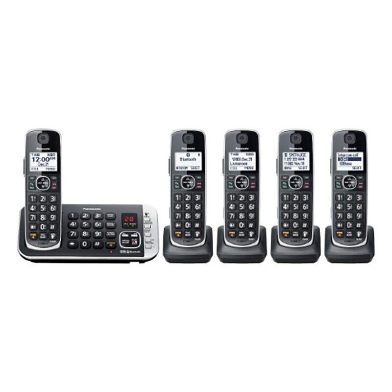 Panasonic KXTGE675B Link2Cell Bluetooth Cordless Phone with Voice Assist HD  Voice Answering Machine - 5 Handsets - BLACK