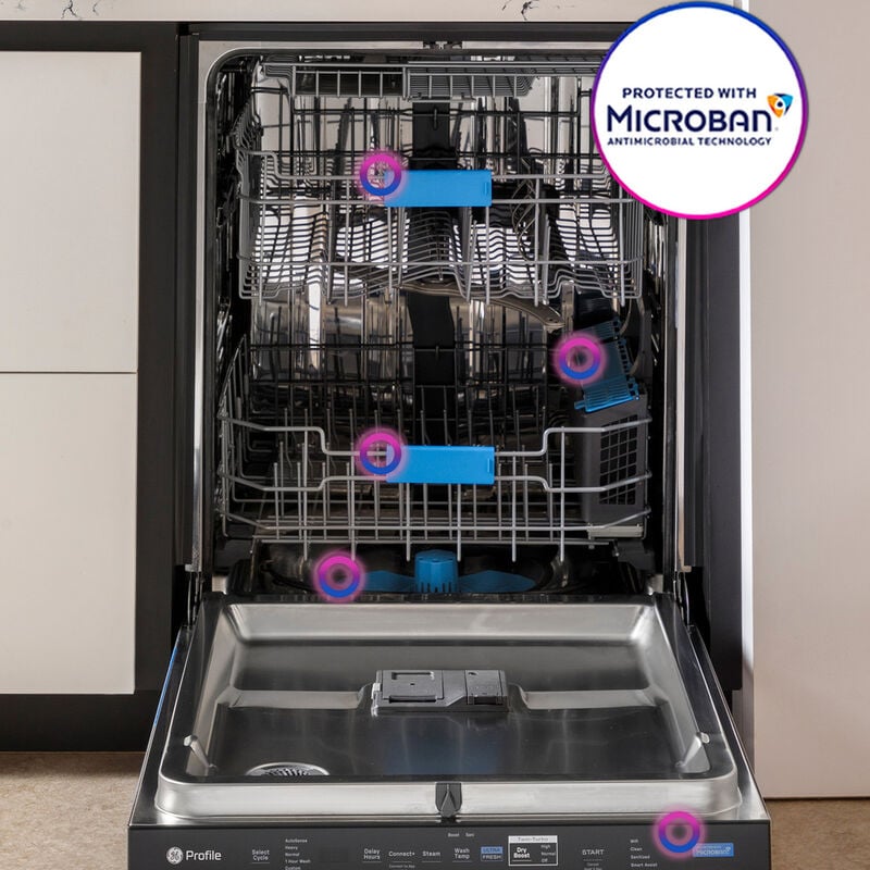 GE Profile 24 in. Top Control Smart Dishwasher with 42 dBA Sound Level, Microban Antimicrobial Technology & Deep Clean Washing 3rd Rack - Fingerprint Resistant Stainless, , hires