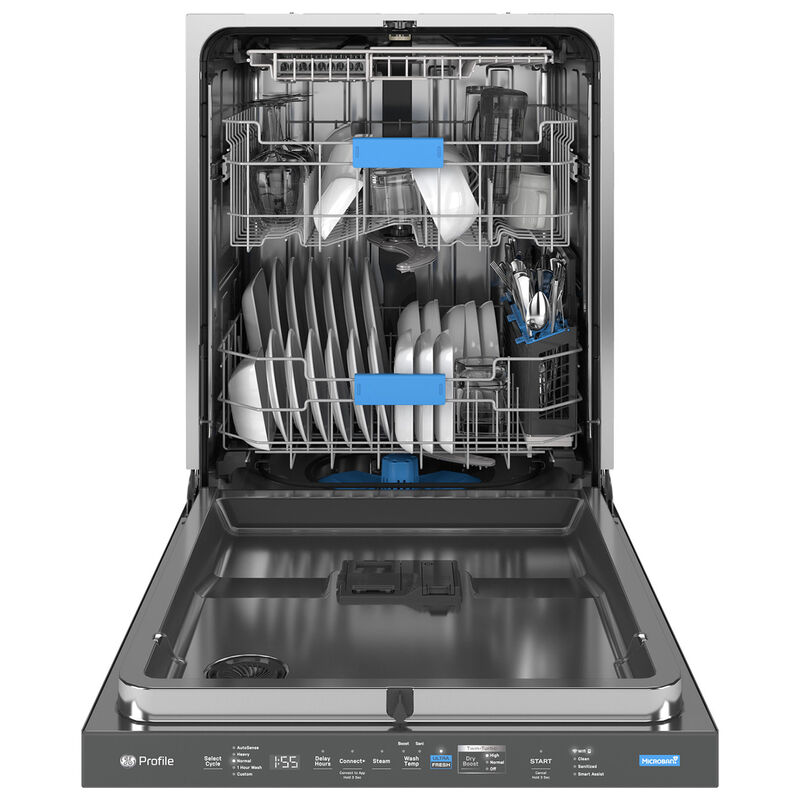 GE Profile 24 in. Top Control Smart Dishwasher with 42 dBA Sound Level, 3rd-Rack, Microban Antimicrobial Technology & Pocket Handle - Fingerprint Resistant Stainless, , hires