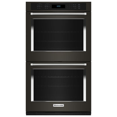 KitchenAid 27 in. 8.6 cu. ft. Electric Double Oven with True European Convection & Self Clean - Black Stainless Steel with PrintShield Finish | KOED527PBS