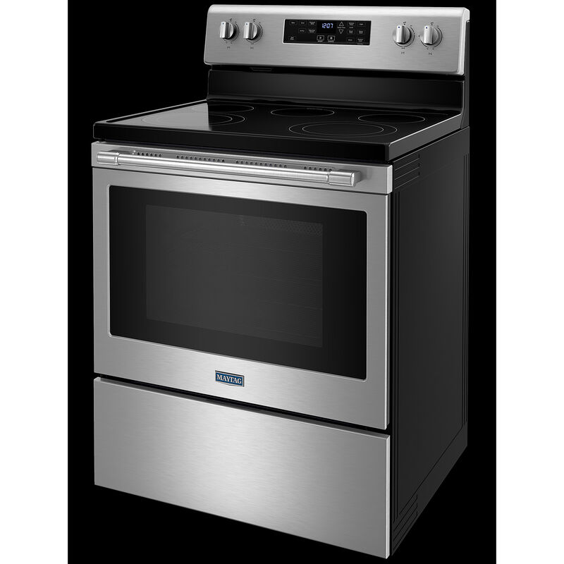 GE 30-in Glass Top 5 Elements 5.3-cu ft Self-Cleaning Air Fry Convection  Oven Freestanding Electric Range (Stainless Steel) in the Single Oven  Electric Ranges department at