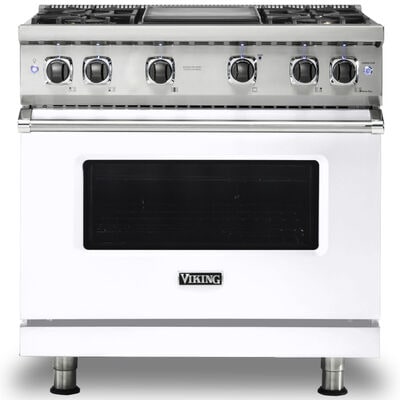 Viking 5 Series 36 in. 5.1 cu. ft. Convection Oven Freestanding Gas Range with 4 Sealed Burners & Griddle - White | VGR5364GWH