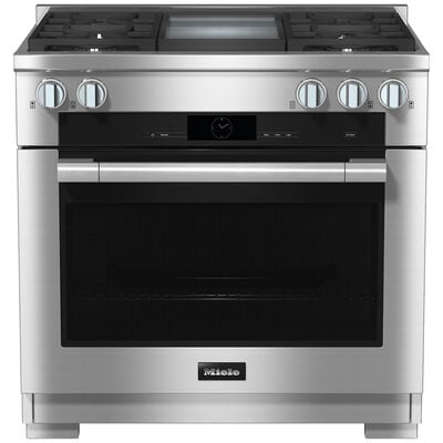 Miele 36 in. 5.7 cu. ft. Smart Convection Oven Freestanding Dual Fuel Range with 4 Sealed Burners & Griddle - Clean Steel | HR1936-3GDLP