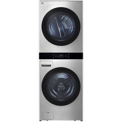 LG 27 in. 5.0 cu. ft. Smart Electric Front Load WashTower with AI Sensor Dry, TurboSteam, Allergiene Cycle, ezDispense, AI DD 2.0 Advanced Washing, Sensor Dry, Sanitize & Steam Cycle - Noble Steel | SWWE50N3