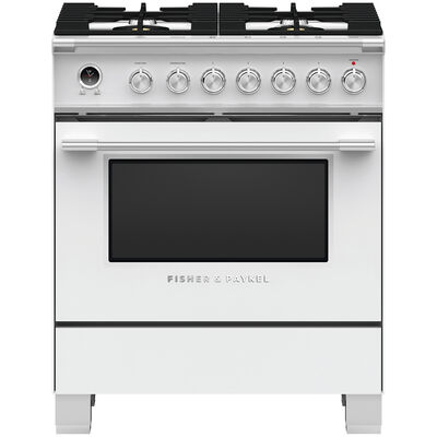 Fisher & Paykel Series 9 Classic 30 in. 3.5 cu. ft. Convection Oven Freestanding Dual Fuel Range with 4 Sealed Burners - White | OR30SCG6W1