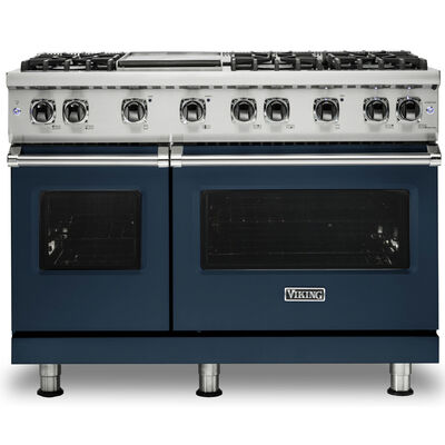 Viking 5 Series 48 in. 7.3 cu. ft. Convection Double Oven Freestanding Dual Fuel Range with 6 Sealed Burners & Griddle - Slate Blue | VDR5486GSB